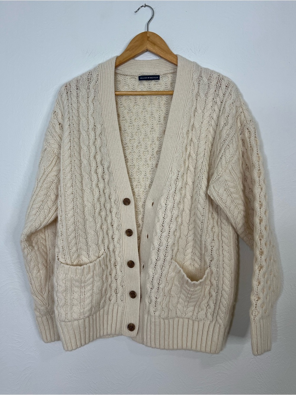 Brandy Melville Cream Cable Knit Button-Front Cardigan Sweater
